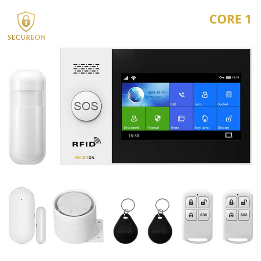 SECUREON CORE I Alarma inteligente con pantalla de 4.3 pulgadas, WIFI, GSM, seguridad para el hogar con sensor de movimiento PIR.