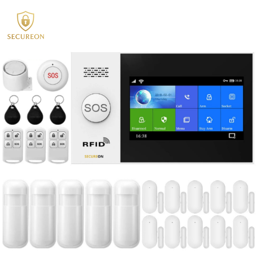 SECUREON CORE I Alarma inteligente con pantalla de 4.3 pulgadas, WIFI, GSM, seguridad para el hogar con sensor de movimiento PIR.